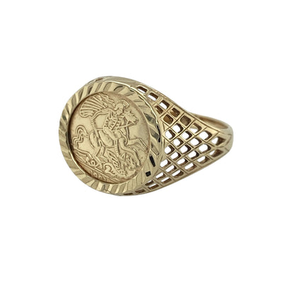 Add timeless character and heritage-inspired style to your jewellery collection with this pre-owned 9ct yellow gold George and the Dragon signet ring, featuring a traditional design with distinctive everyday appeal—perfect for gifting, collectors, or those who appreciate classic symbolism.

Design: The ring showcases a detailed George and the Dragon motif on the signet face, measuring approximately 12mm high at the front.