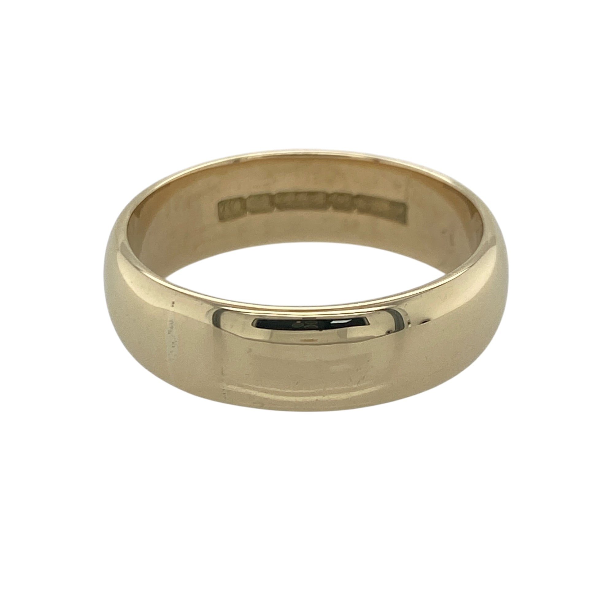 Celebrate timeless commitment with this pre-owned 9ct yellow gold wedding band ring, featuring a classic and substantial design with enduring everyday appeal—perfect as a wedding ring, anniversary band, or a distinguished addition to any jewellery collection.

Design: The ring features a traditional polished wedding band profile measuring approximately 7mm wide, offering a bold and timeless appearance.