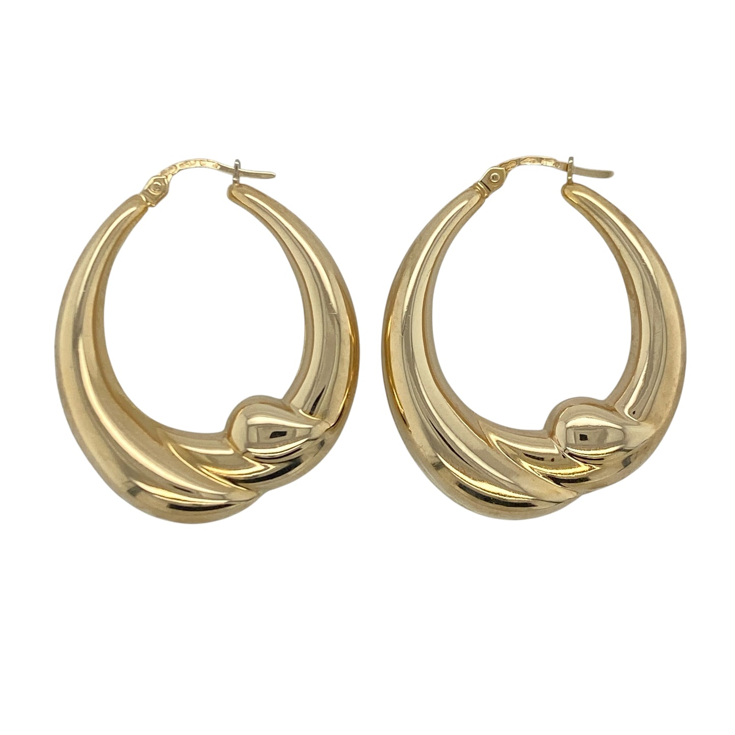 9ct Gold Twist Oval Chunky Creole Earrings