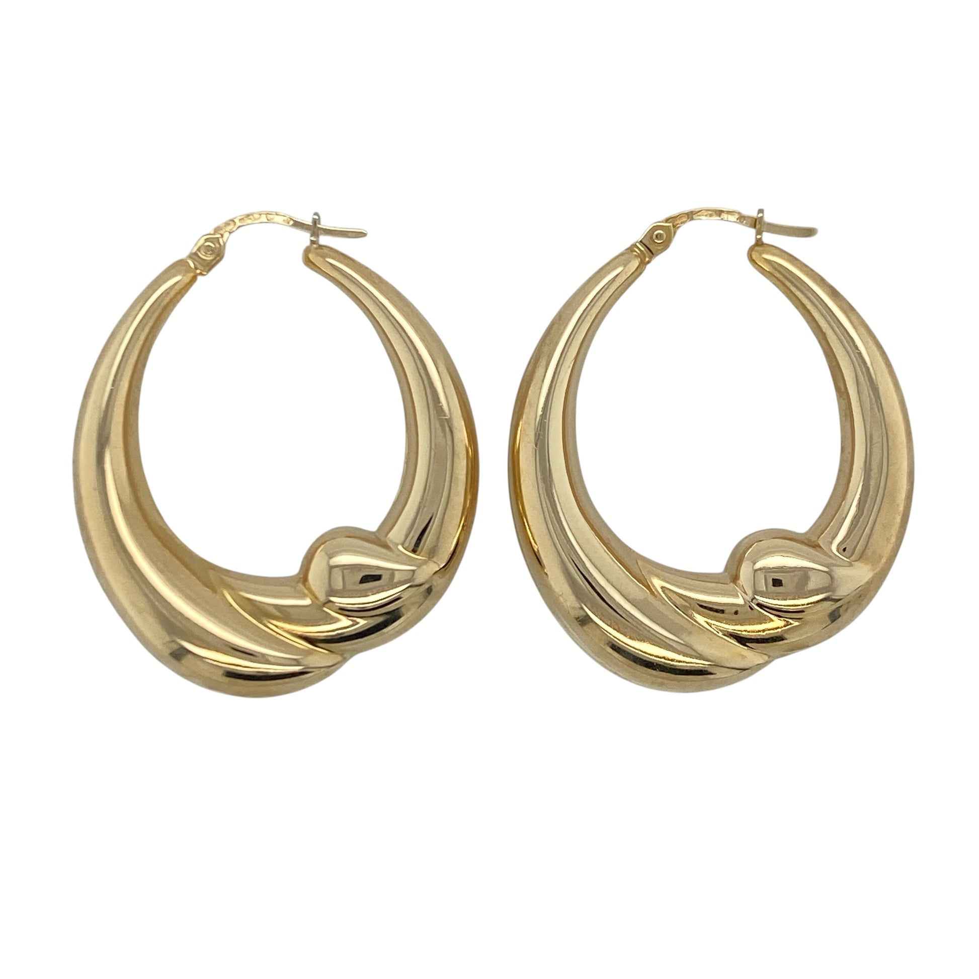 9ct Gold Twist Oval Chunky Creole Earrings