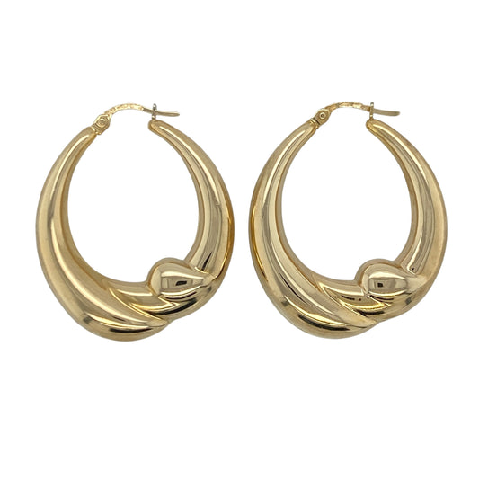 9ct Gold Twist Oval Chunky Creole Earrings