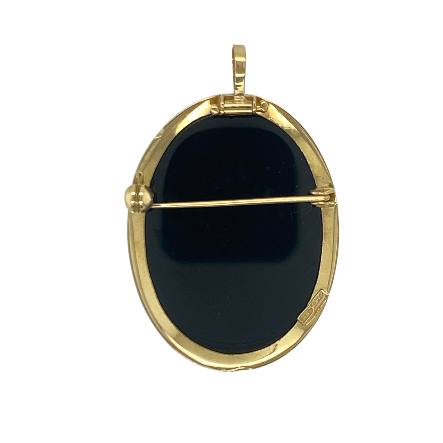 Add timeless elegance and vintage charm to your jewellery collection with this pre-owned 18ct yellow gold Three Graces cameo brooch and pendant, featuring a beautifully detailed classical design with versatile wearability—perfect for collectors, special occasions, or lovers of antique-inspired jewellery.

Design: The piece showcases a stunning oval blue cameo measuring approximately 30mm by 22mm, intricately carved with the iconic Three Graces motif.