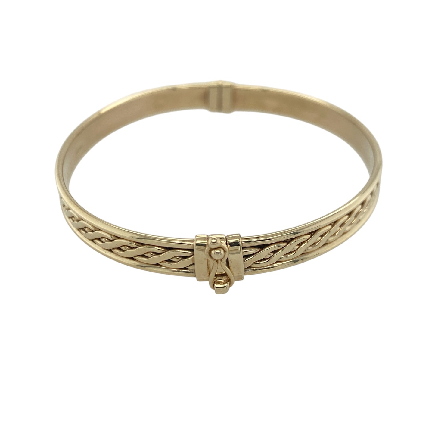 Add a touch of heritage-inspired elegance to your jewellery collection with this pre-owned 9ct yellow gold Celtic knot hinged bangle, featuring a beautifully symbolic design with timeless everyday appeal—perfect for gifting, celebrating Celtic heritage, or refined daily wear.

Design: The bangle features an attractive Celtic knot design incorporated into a classic hinged profile, creating a striking combination of traditional symbolism and elegant styling.