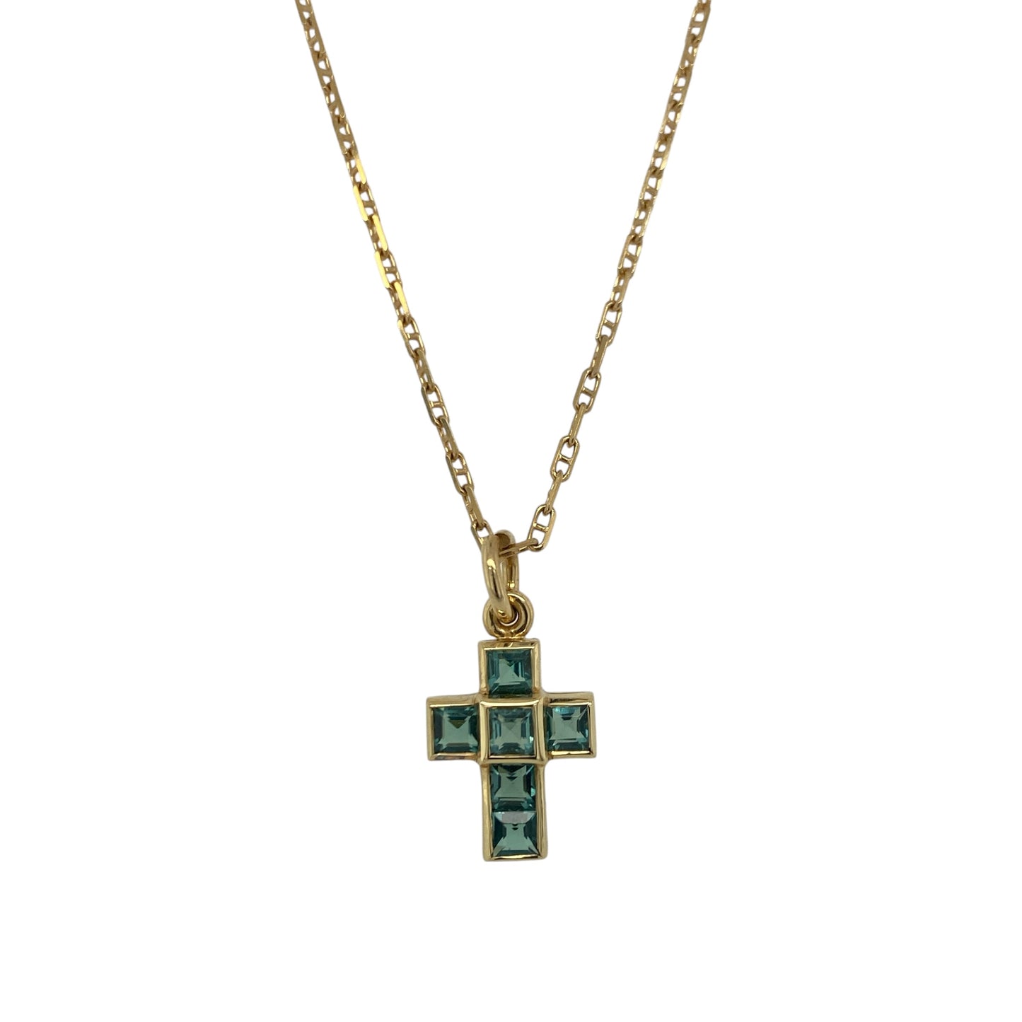 18ct Gold & Blue Topaz Cross 16" Necklace