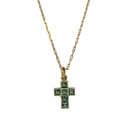 18ct Gold & Blue Topaz Cross 16" Necklace