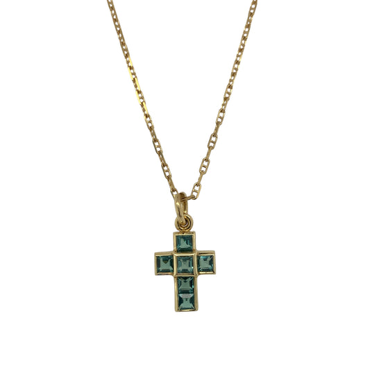 18ct Gold & Blue Topaz Cross 16" Necklace