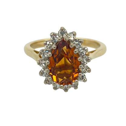 18ct Gold Diamond & Orange Tourmaline Teardrop Cluster Ring