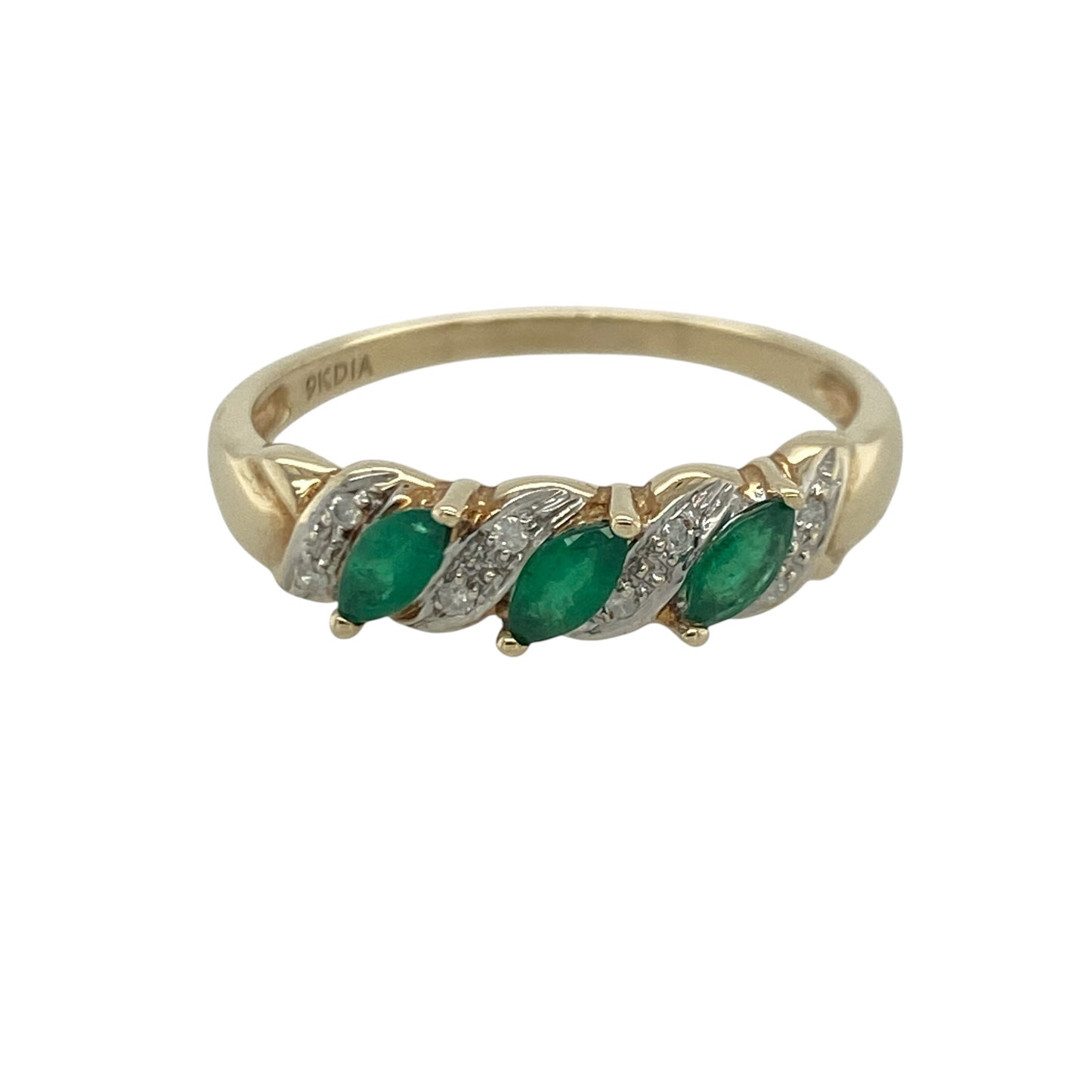9ct Gold Diamond & Emerald Band Ring