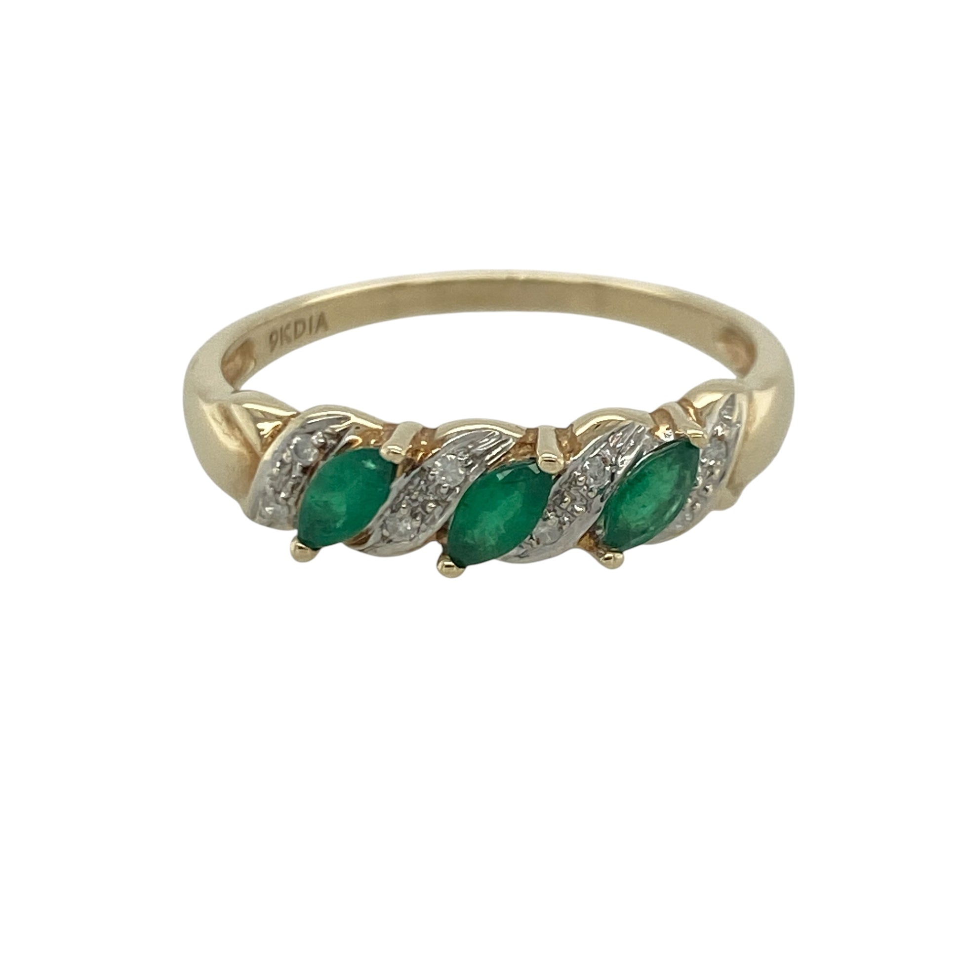 9ct Gold Diamond & Emerald Band Ring