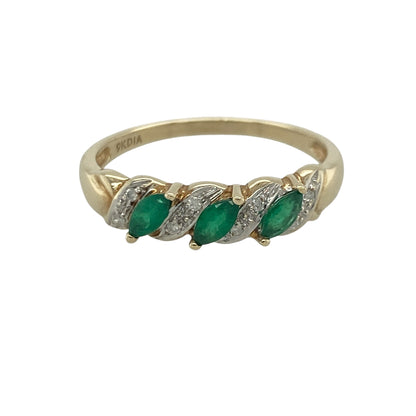 9ct Gold Diamond & Emerald Band Ring