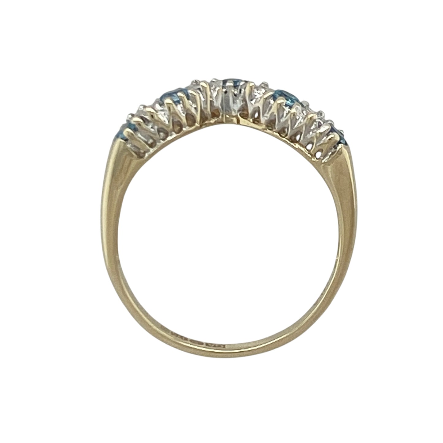 9ct Gold Diamond & Blue Topaz Wishbone Ring