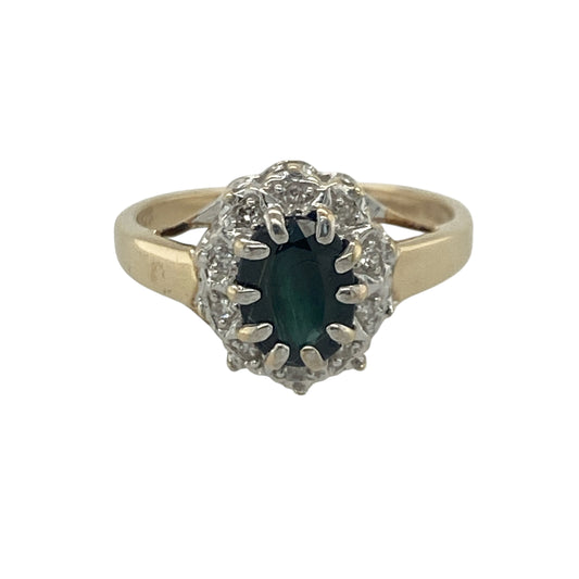 9ct Gold Diamond & Sapphire Cluster Ring