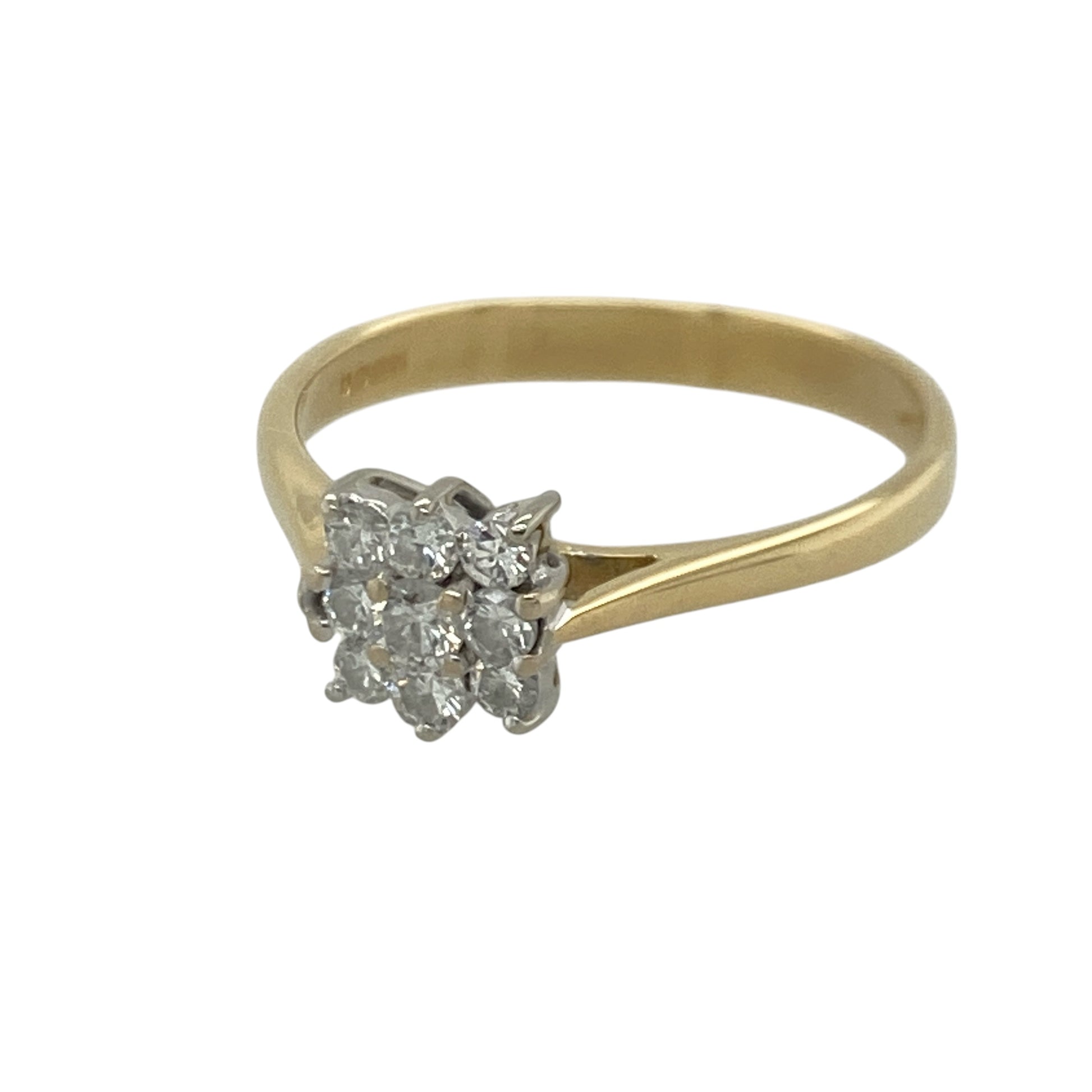 Add timeless sparkle and elegant sophistication to your jewellery collection with this pre-owned 18ct yellow gold diamond square cluster ring, featuring a classic design with refined everyday appeal—perfect for special occasions, gifting, or luxurious daily wear.

Design: The ring showcases a beautifully crafted square diamond cluster measuring approximately 6mm at the front, creating a striking focal point with a balanced and elegant appearance.