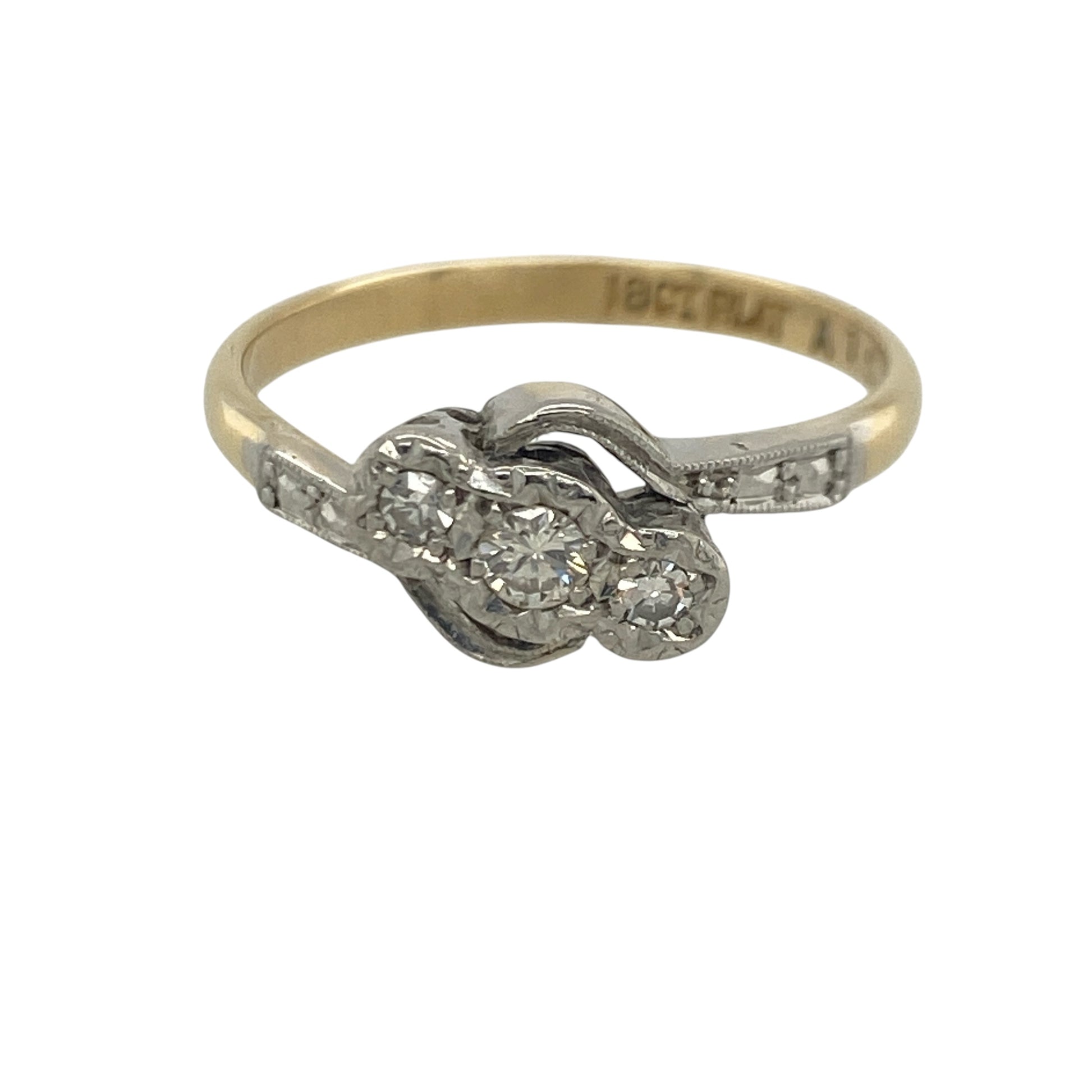 18ct Gold & Platinum Diamond Trilogy Twist Ring
