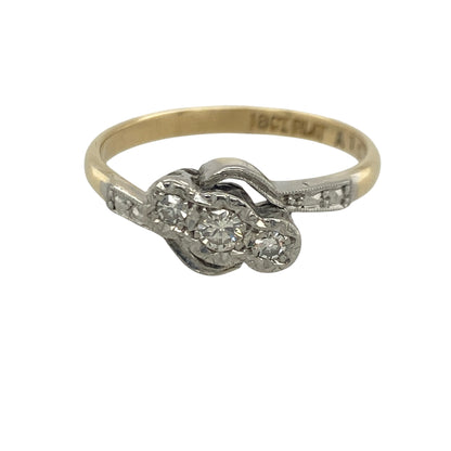 18ct Gold & Platinum Diamond Trilogy Twist Ring