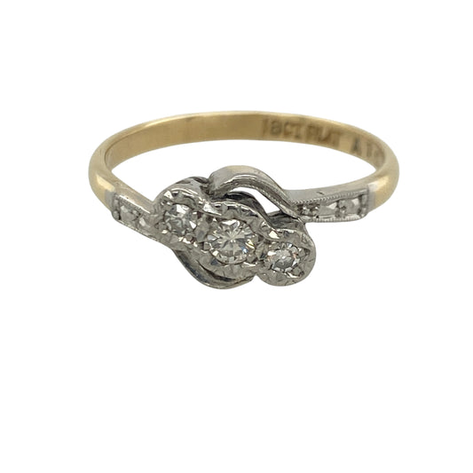 18ct Gold & Platinum Diamond Trilogy Twist Ring