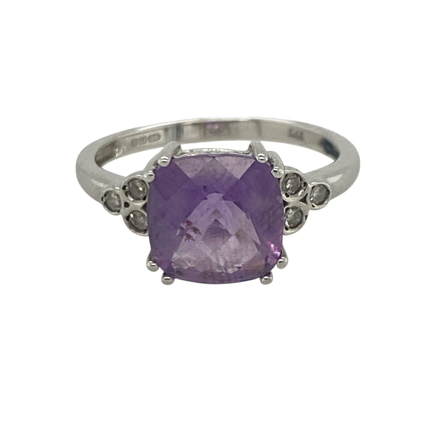 9ct White Gold Diamond & Amethyst Ring