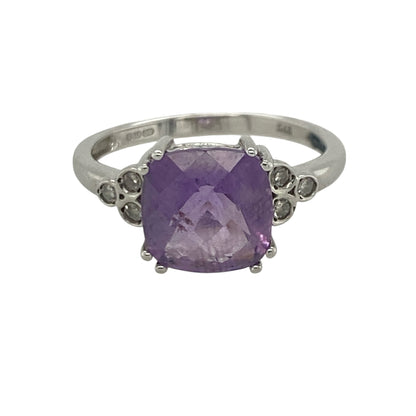 9ct White Gold Diamond & Amethyst Ring