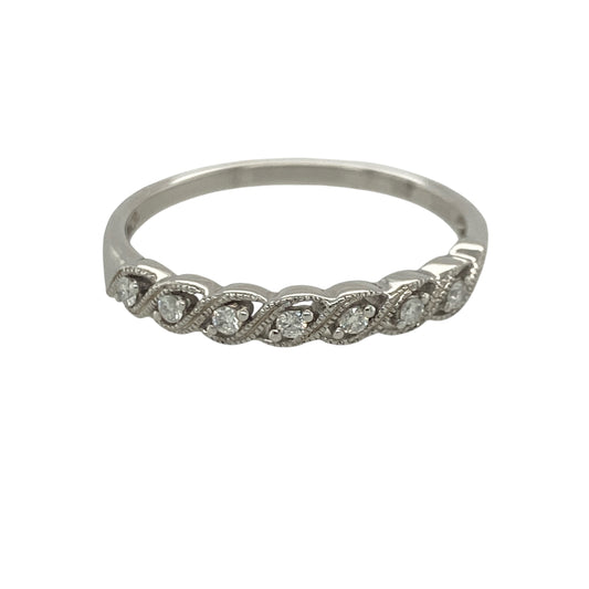 9ct White Gold & Diamond Twist Band Ring
