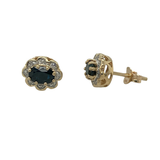9ct Gold Diamond & Sapphire Cluster Stud Earrings