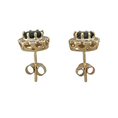 9ct Gold Diamond & Sapphire Cluster Stud Earrings