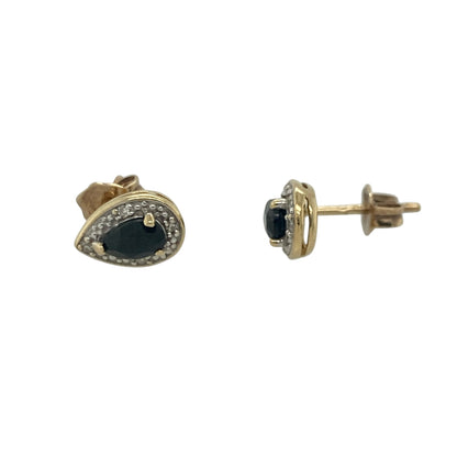 9ct Gold Diamond & Sapphire Cluster Stud Earrings