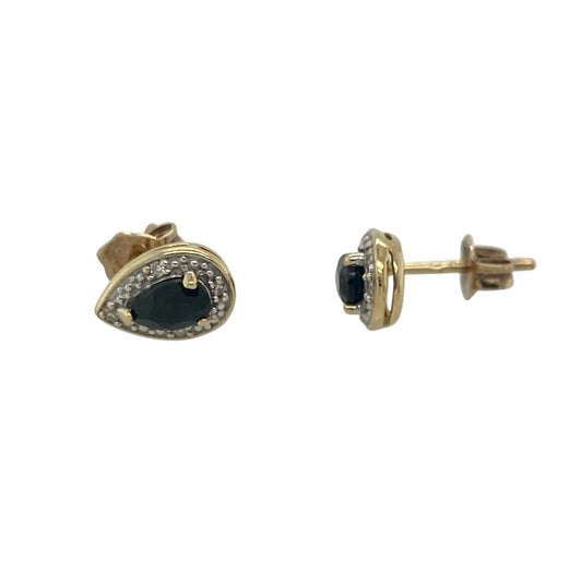 9ct Gold Diamond & Sapphire Cluster Stud Earrings