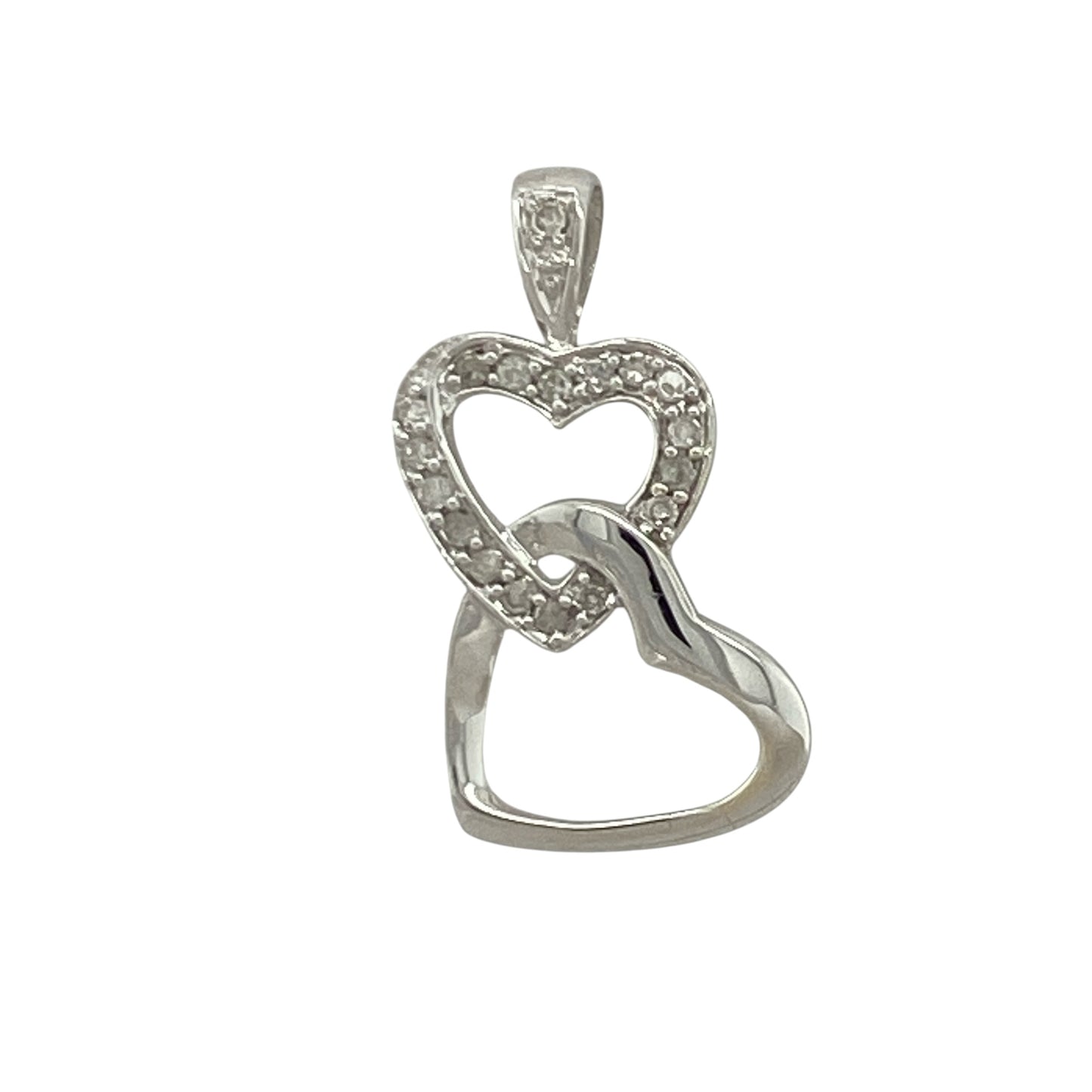 9ct White Gold & Diamond Double Heart Pendant