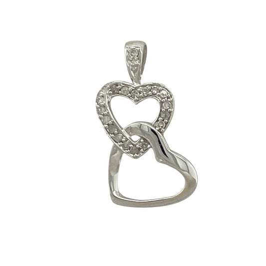 9ct White Gold & Diamond Double Heart Pendant