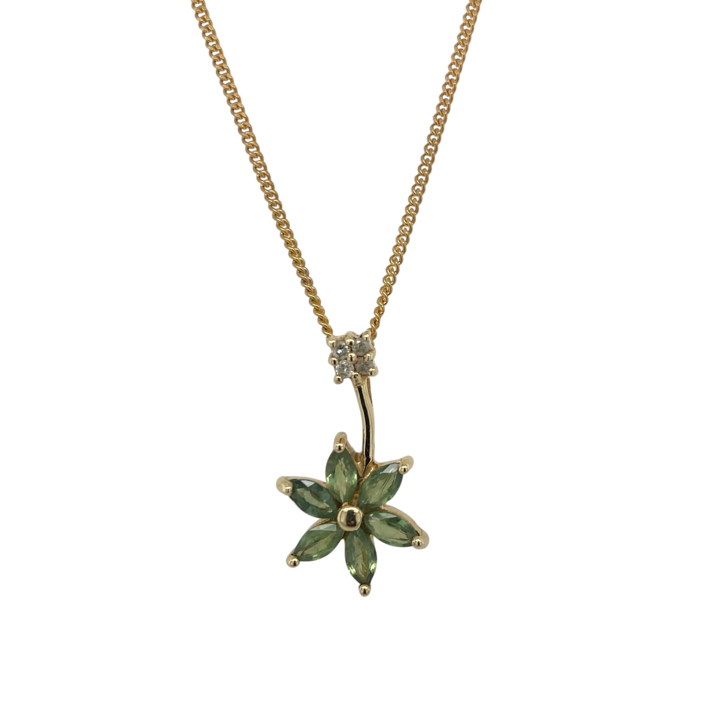 9ct Gold Diamond & Green Stone 18" Necklace
