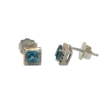 925 Silver & Blue Topaz Clogau Square Kensington Love Story Stud Earrings