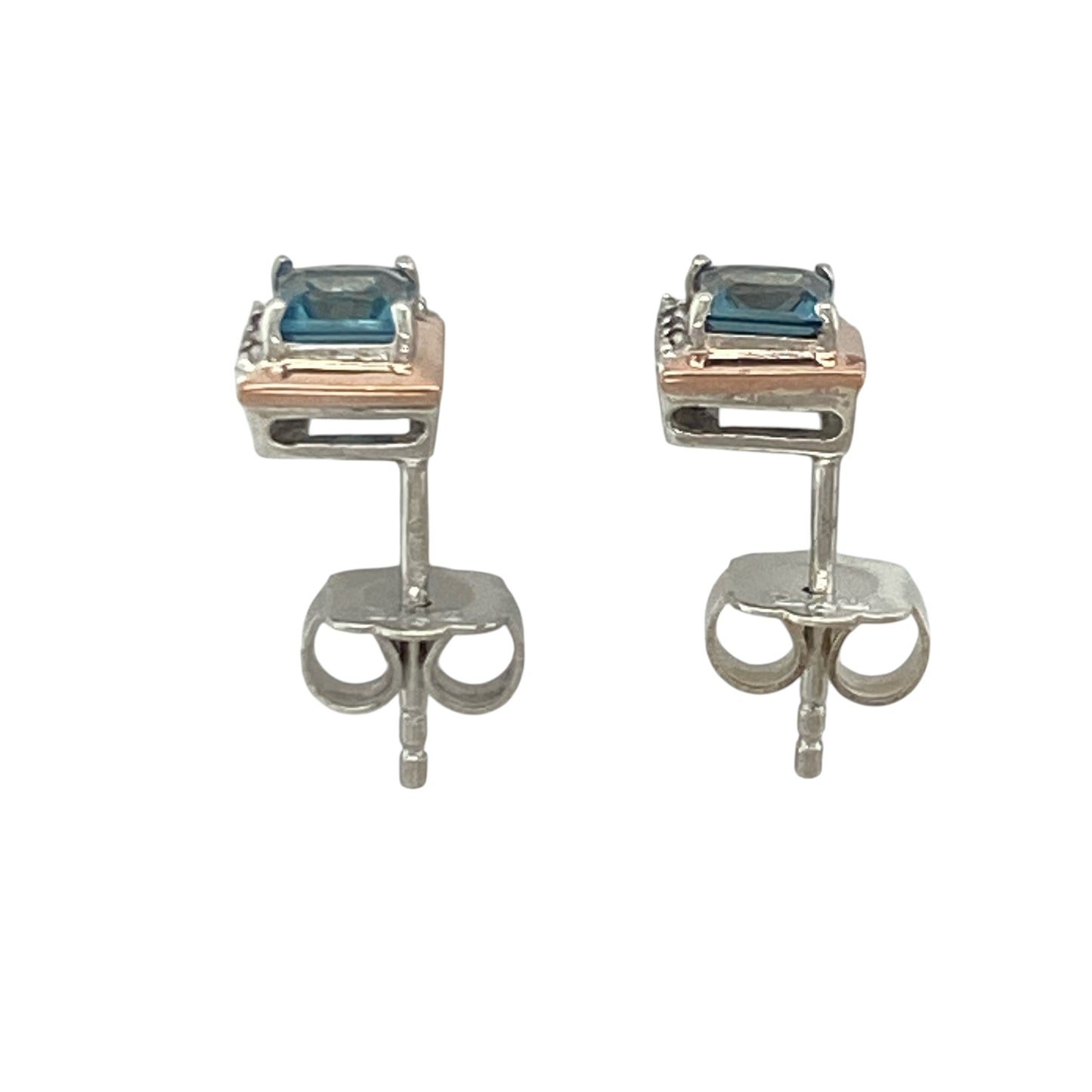 925 Silver & Blue Topaz Clogau Square Kensington Love Story Stud Earrings