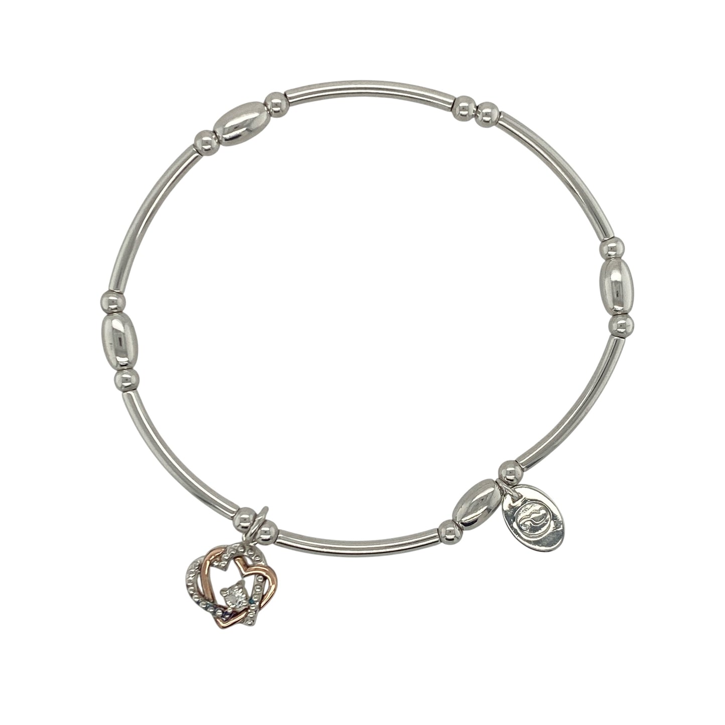 925 Silver & White Topaz Clogau Heart Affinity Stretchy Beaded Bracelet