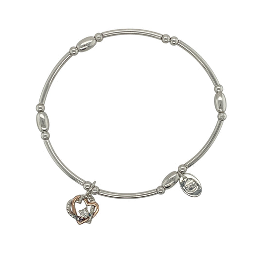 925 Silver & White Topaz Clogau Heart Affinity Stretchy Beaded Bracelet