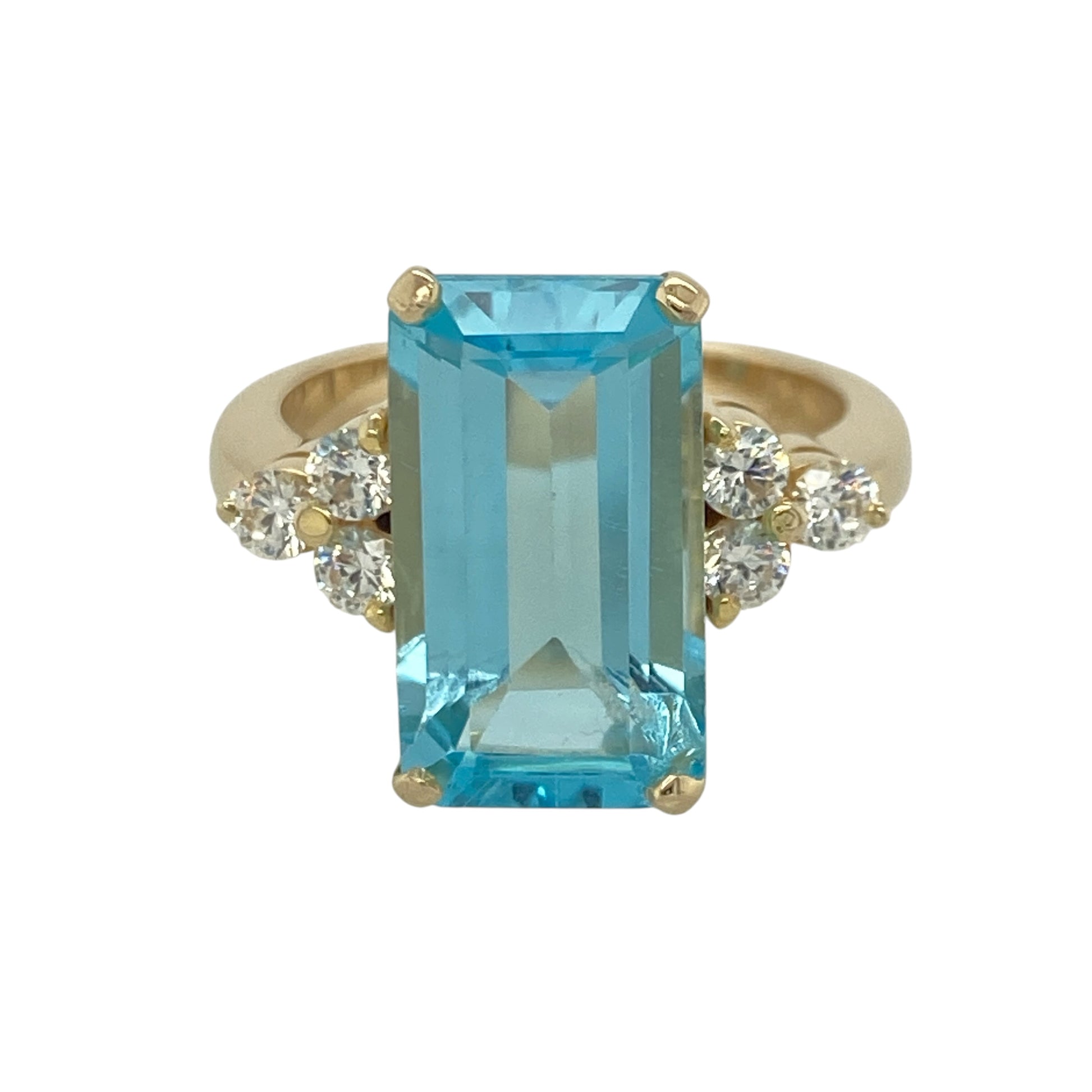 14ct Gold Blue Topaz & Cubic Zirconia Ring