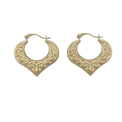9ct Gold Patterned Heart Creole Earrings