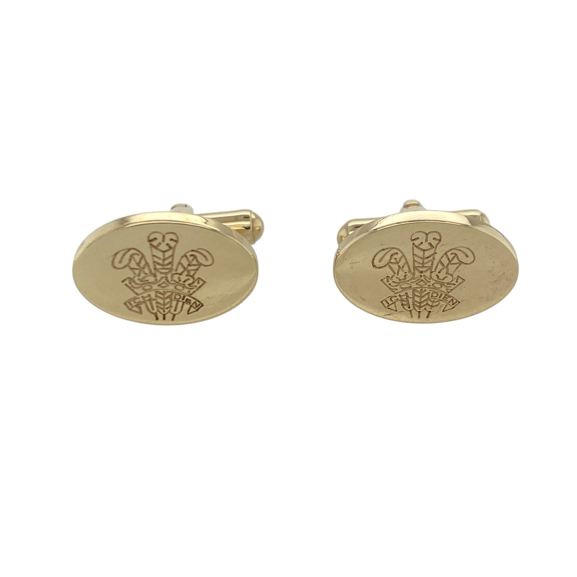 9ct Gold Welsh Three Feathers Oval Cufflinks