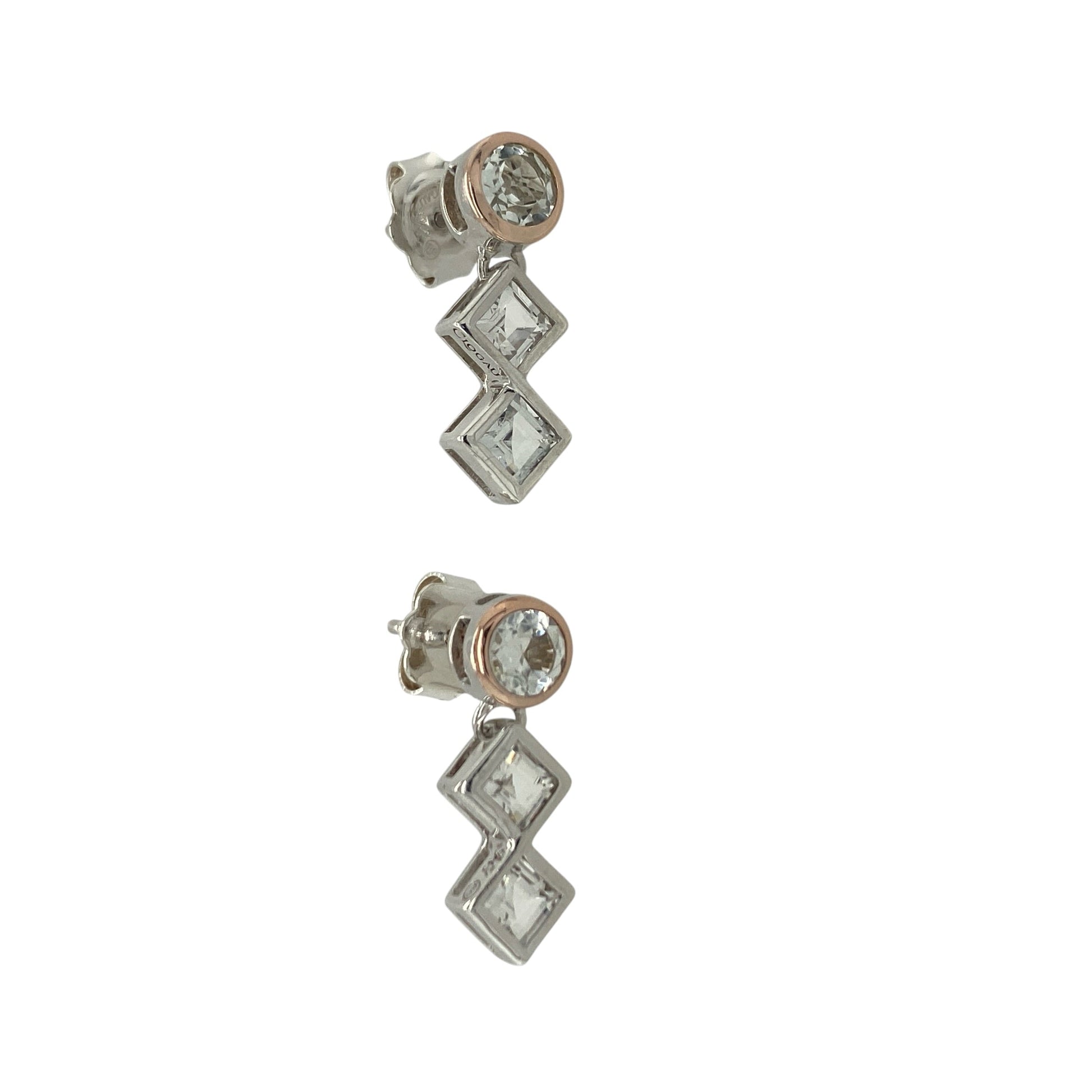 925 Silver & White Clogau Topaz Three Stone Drop Earrings