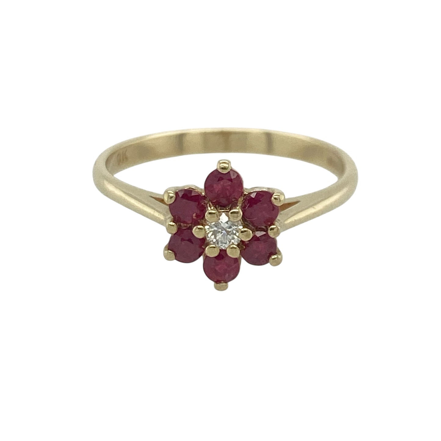 9ct Gold Diamond & Ruby Flower Cluster Ring