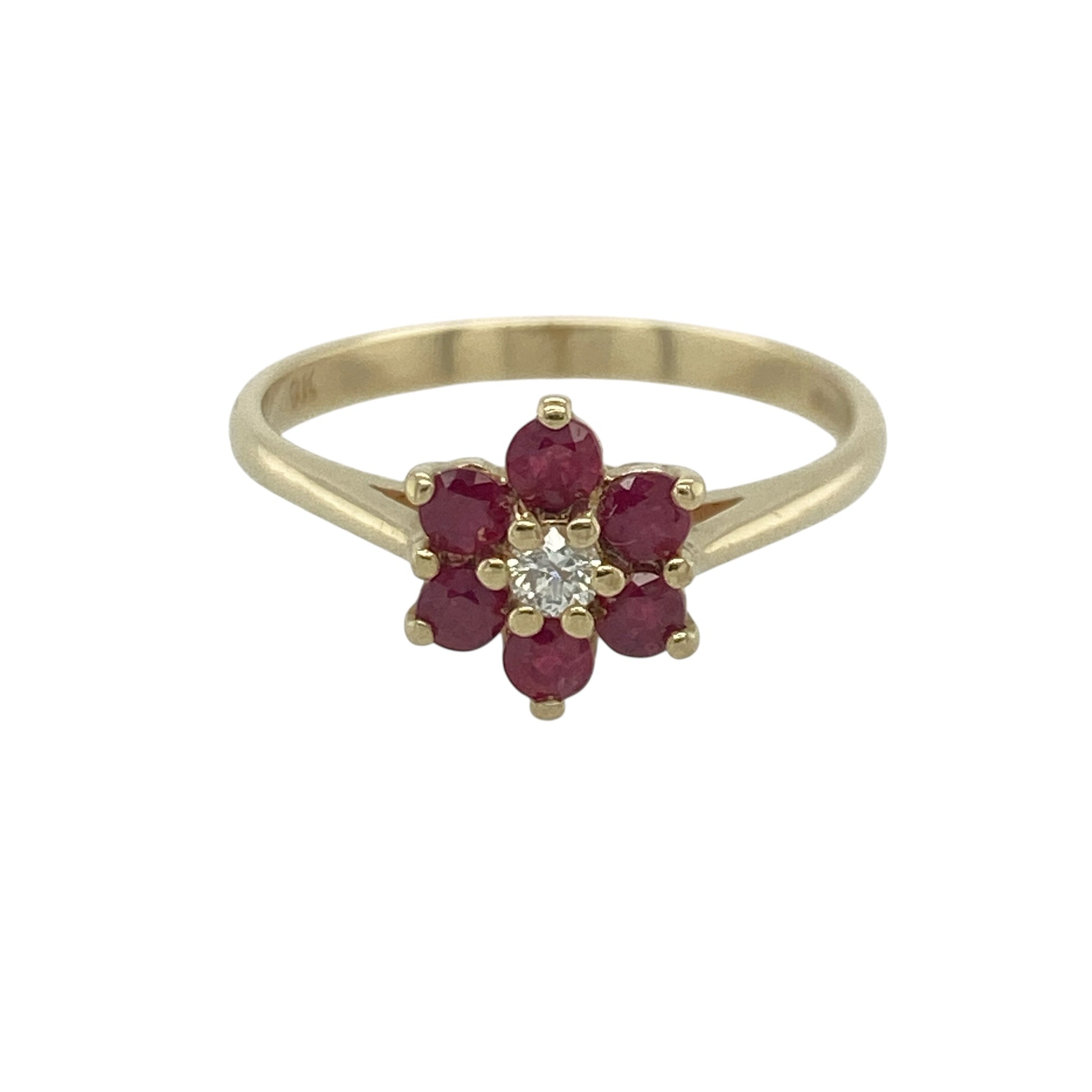 9ct Gold Diamond & Ruby Flower Cluster Ring