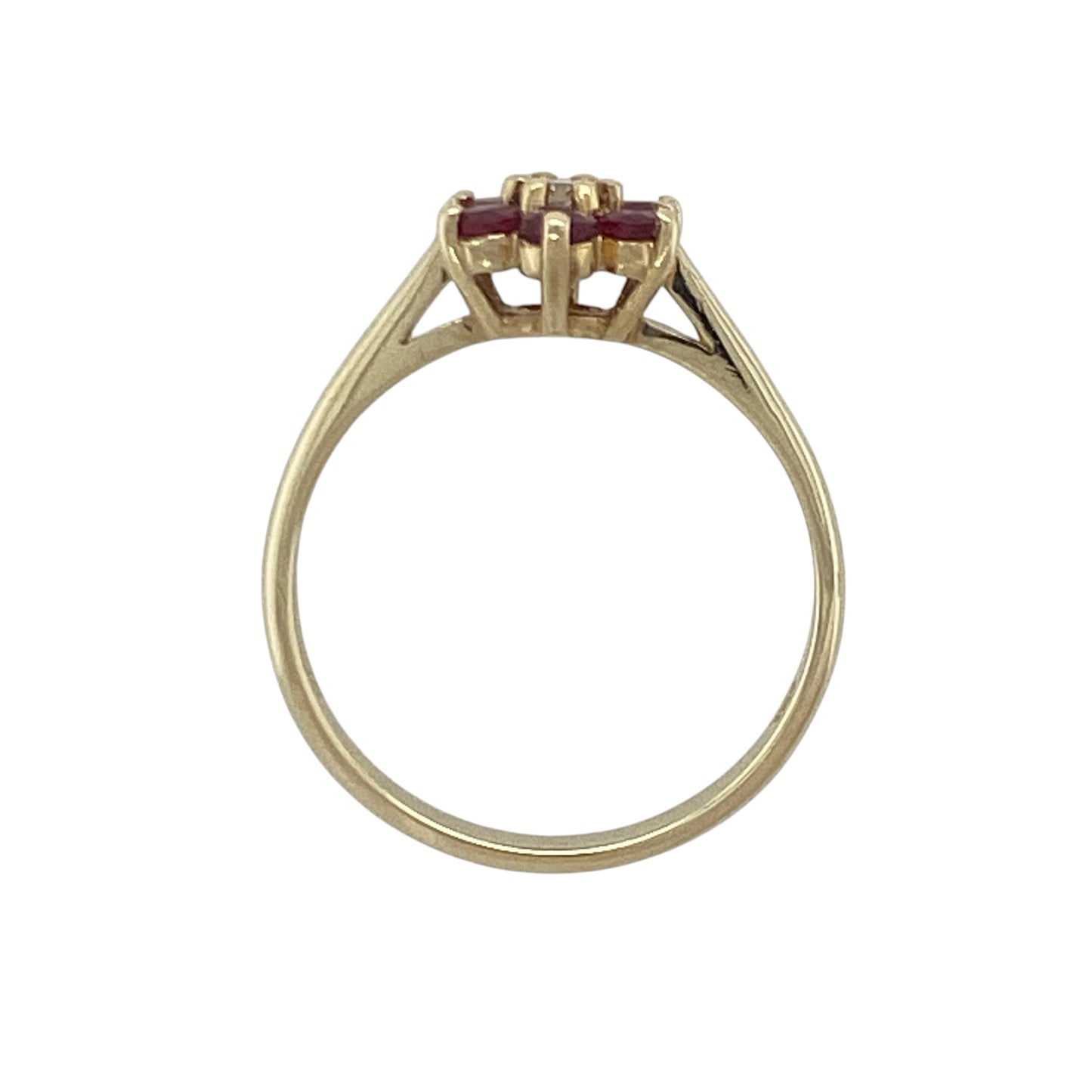 9ct Gold Diamond & Ruby Flower Cluster Ring