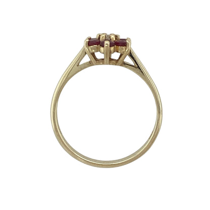 9ct Gold Diamond & Ruby Flower Cluster Ring