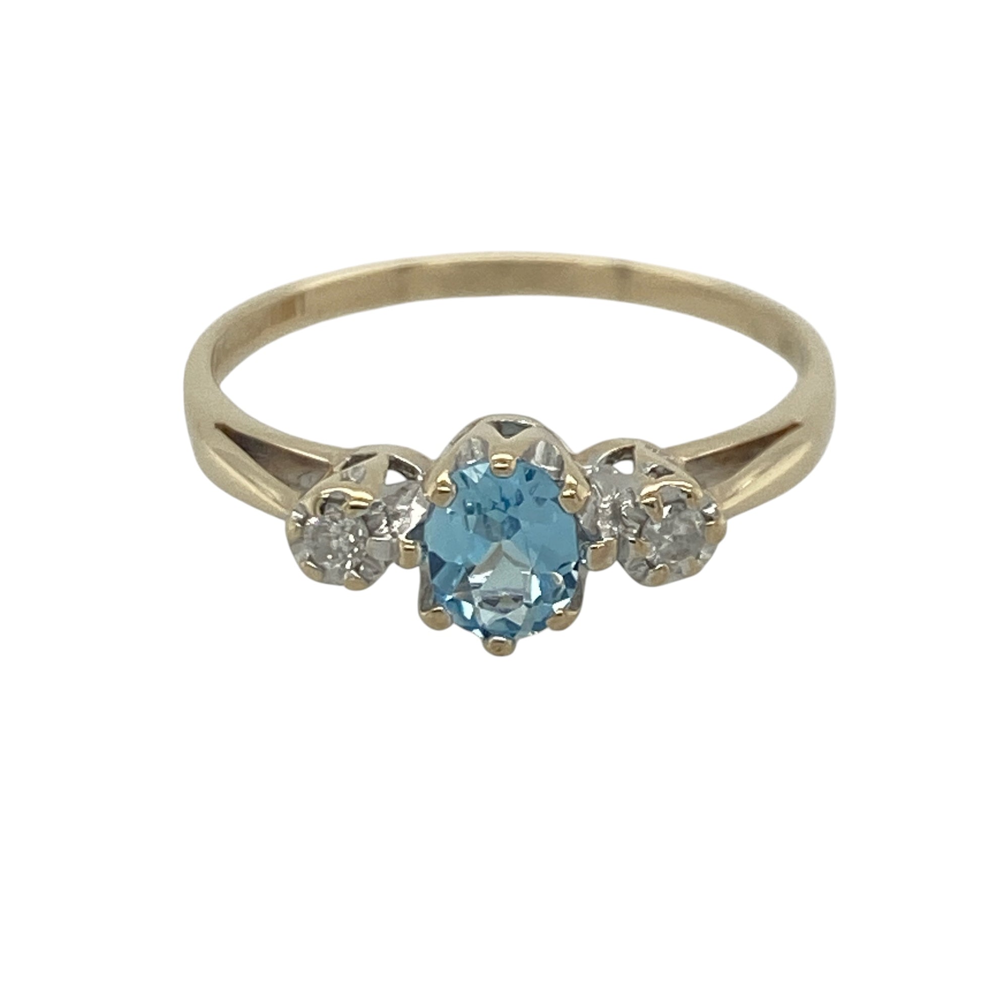 9ct Gold Diamond & Blue Topaz Trilogy Ring