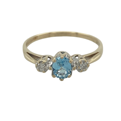 9ct Gold Diamond & Blue Topaz Trilogy Ring