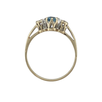 9ct Gold Diamond & Blue Topaz Trilogy Ring