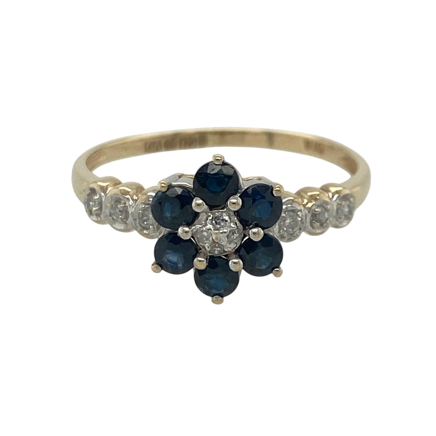 9ct Gold Diamond & Sapphire Flower Cluster Ring