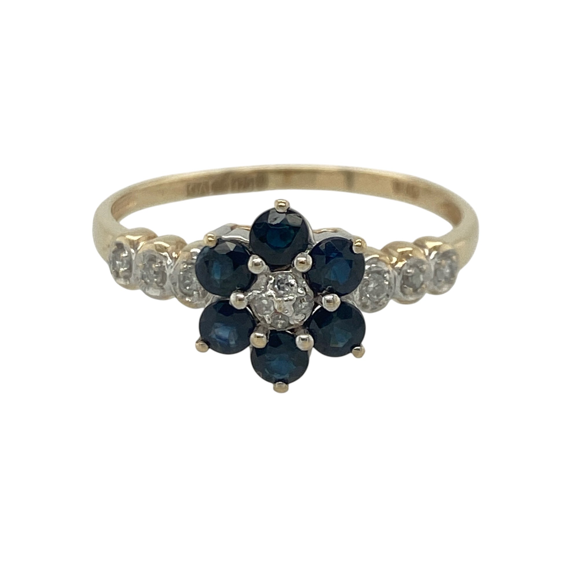 9ct Gold Diamond & Sapphire Flower Cluster Ring