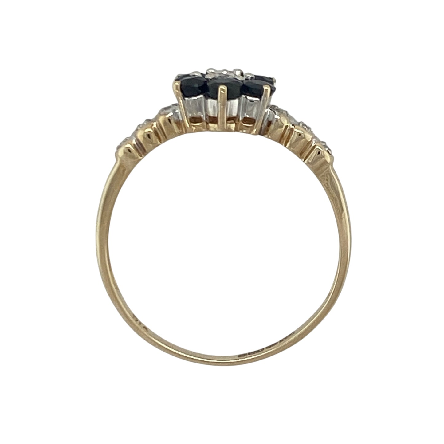 9ct Gold Diamond & Sapphire Flower Cluster Ring