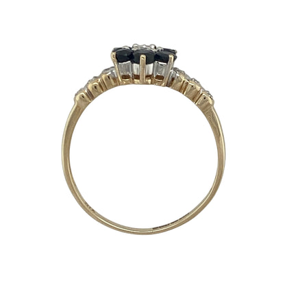 9ct Gold Diamond & Sapphire Flower Cluster Ring