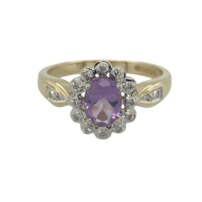 9ct Gold Diamond & Amethyst Cluster Ring